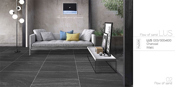Mẫu gạch Eurotitle LUS G03 màu Charcoal tạo nên một vẻ đẹp huyền bí