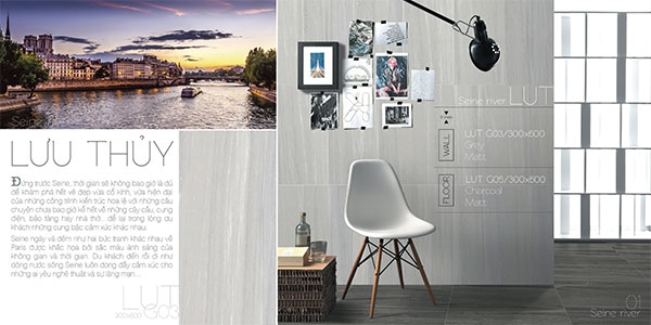 Mẫu gạch Eurotitle LUT G03 và gạch Eurotitle LUT G05 cho cùng một không gian