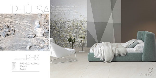 Gạch Eurotile PHS G02 nổi bật với sắc kem trên nền gạch men mờ