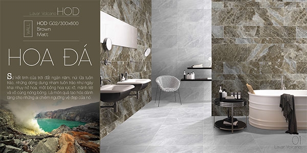 Gạch lát nền HOD G01 xám sáng với họa tiết vân đá mạnh mẽ làm bừng lên sức sống