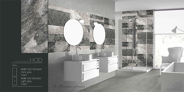  Gạch Eurotitle HOD G03 đen xám và HOD G01 tạo ra một không gian nhà tắm hài hòa