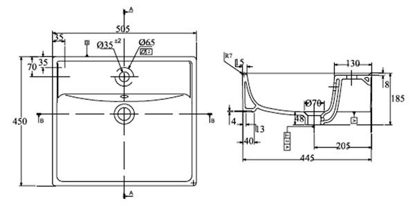 Chậu rửa Viglacera V42M bản vẽ kỹ thuật
