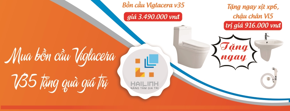 Mua bồn cầu Viglacera V35 giá 3,490,000 đ, tặng chậu chân Vi5, xịt XP6 trị giá 916,000 đ