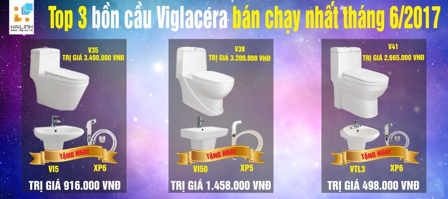 Top 3 dòng bồn cầu Viglacera chạy nhất tháng 6/2017