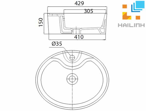 Bản vẽ kỹ thuật của chậu bàn đá Viglacera CD19