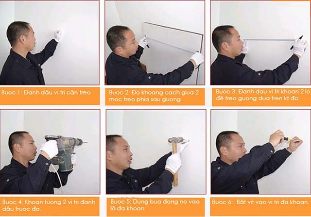 cách lắp gương nhà tắm Viglacera