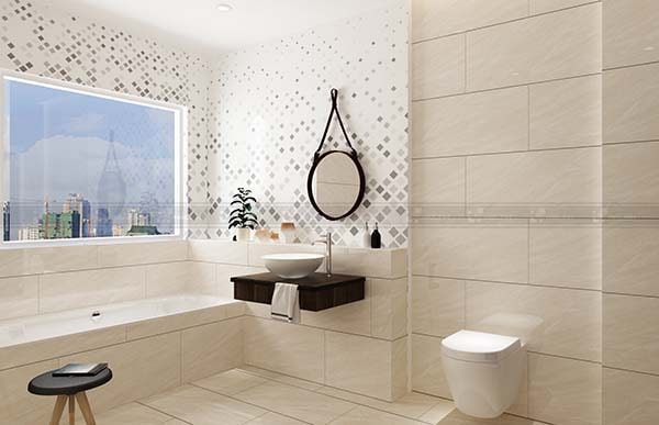 Ánh sáng tự nhiên từ cửa sổ kết hợp với nội thất nhà tắm đẹp màu sáng giúp không gian rộng và thoáng hơn