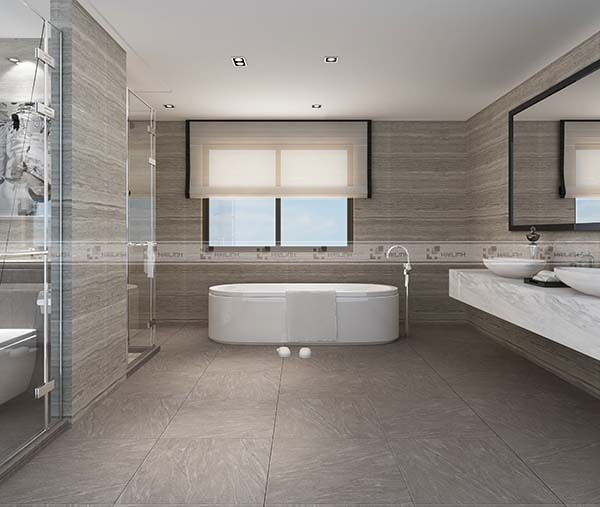 Phòng tắm nhỏ trở nên rộng rãi hơn khi tất cả mọi thứ có cùng tông màu