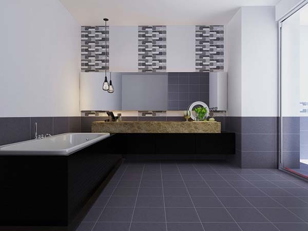 Gạch lát nền và gạch ốp tường có sự tương phản với màu sơn tường