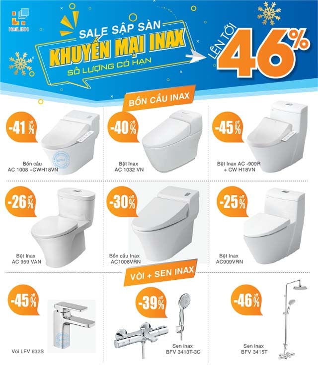Thiết bị vệ sinh Inax giảm giá tới 46%
