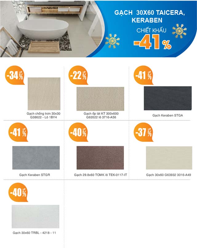 Gạch TKG và Keraben của Taicera ưu đãi tới 41%