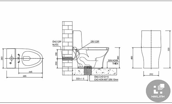 Kiểm tra kích thước, đo chính xác vị trí đặt bồn cầu